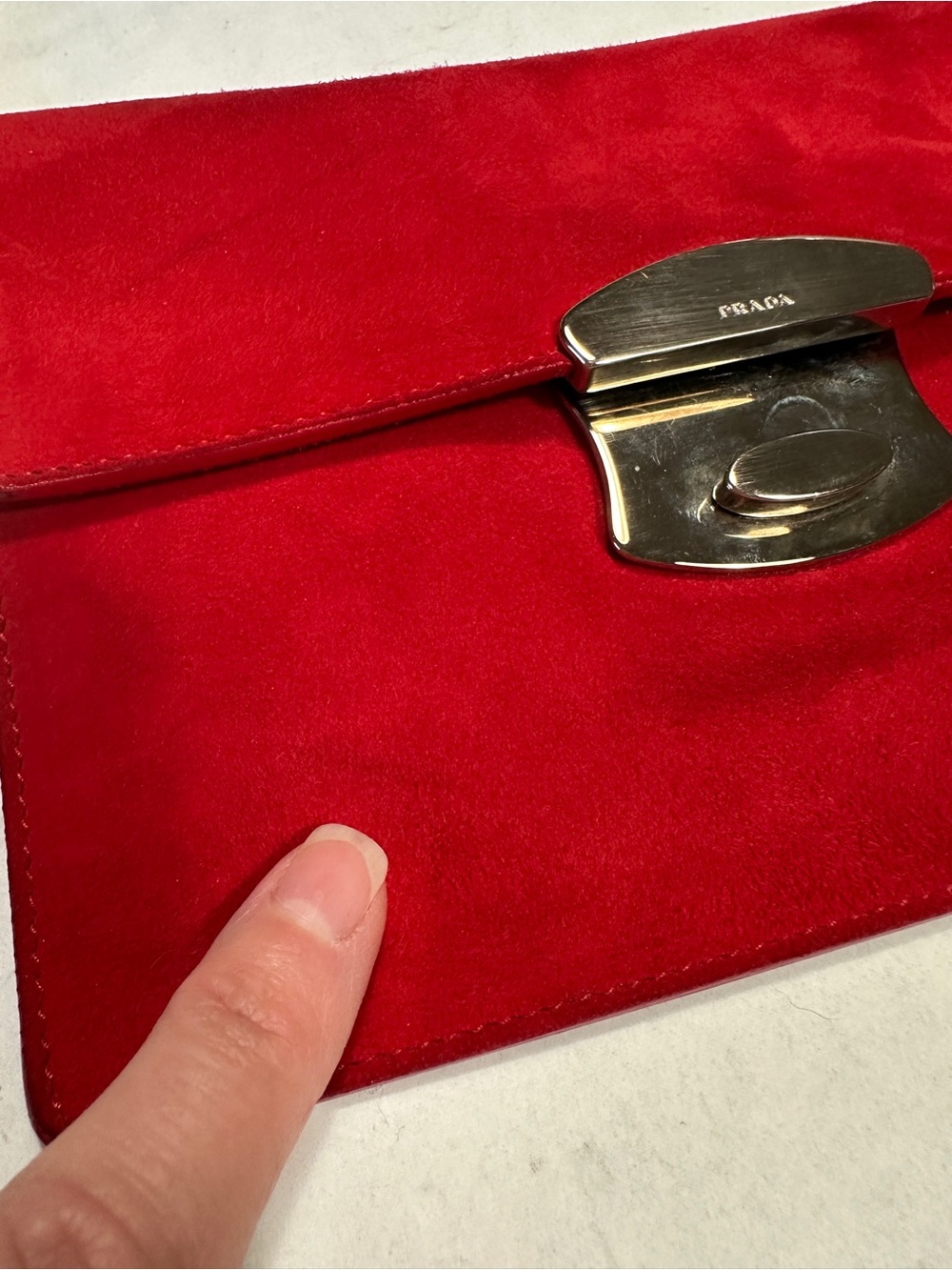Prada Red Suede Mini Shoulder Bag with Silver Chain - Picture 11 of 13